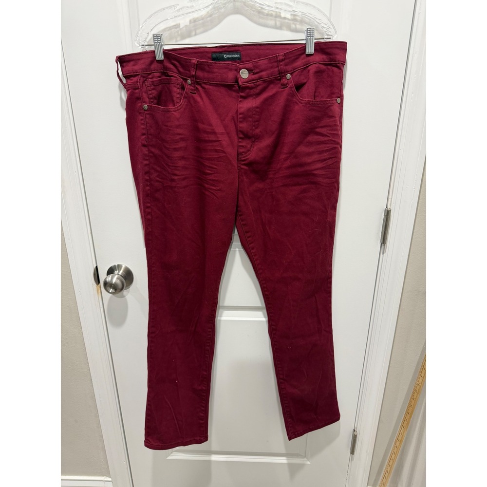 Fried Denim Mens Slim Fit Pants Stretch Twill Burgundy 38x32